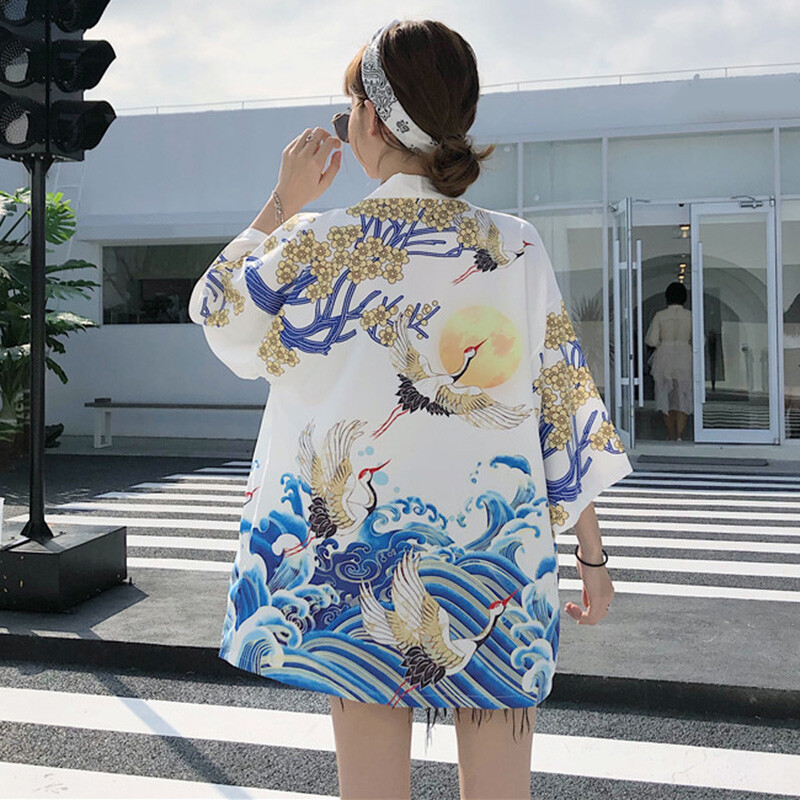 Ladies Loose Long Kimono Yukata Robe Gown Happi Coat Haori