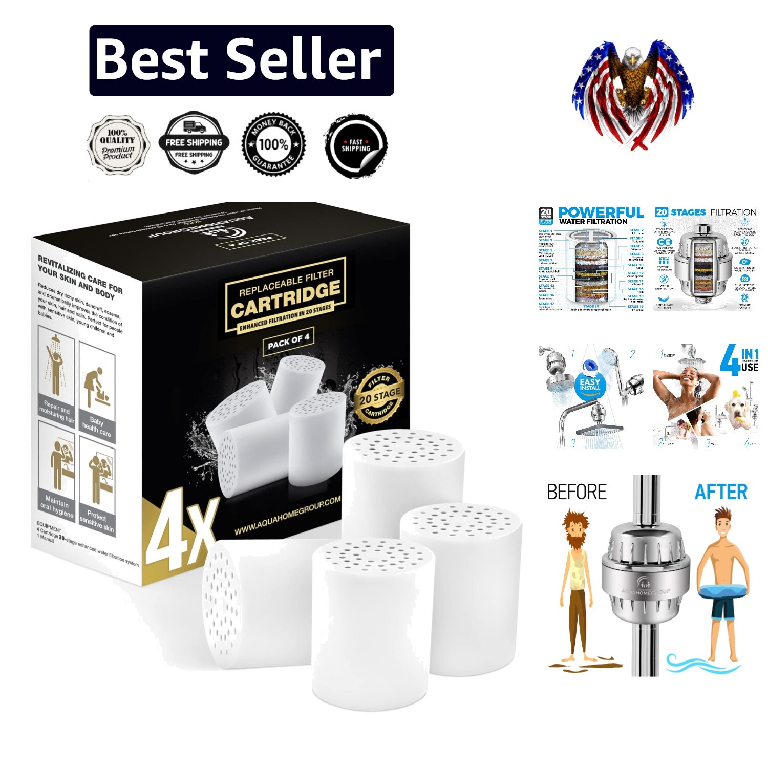 Эффективные 20-ступенчатые сменные картриджи для душевых фильтров — легко менять упаковку