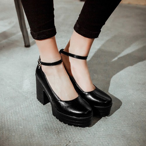chunky heel platform pumps