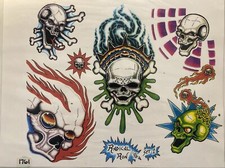 Radical Ron Vintage Tattoo Wall Flash Art Sheet 96 Skull Traditional Fire