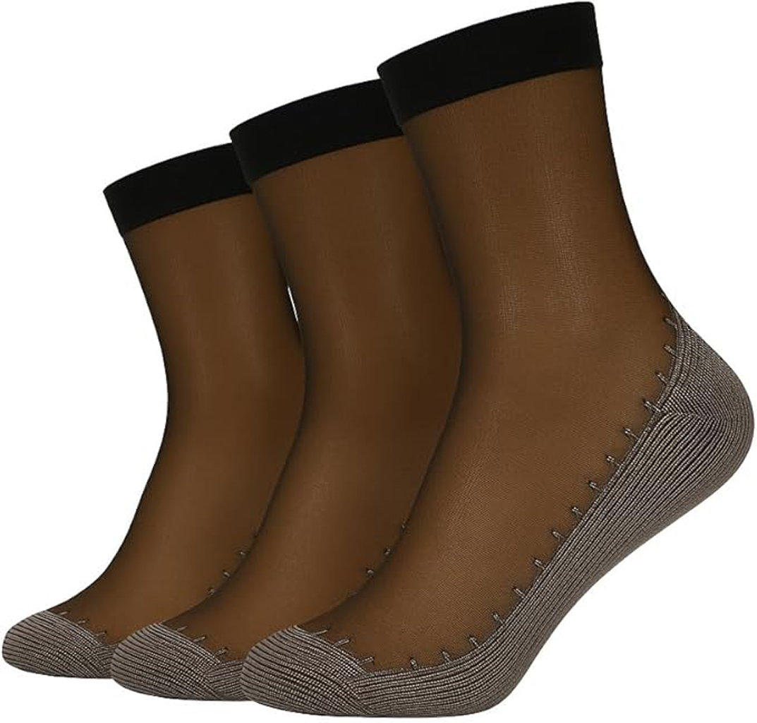 SAOLA Confezione 3 Calzini Donna Trasparenti alla Caviglia Antiscivolo Grip Suola Imbottita