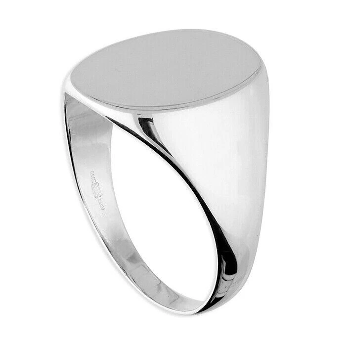 Men s Heavy Large Oval Signet Ring Solid Sterling Silver Full Hallmark Size P Z