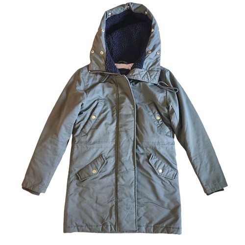 J. Crew Long Hooded Jacket Snap Front Zipper Olive Green Size XXS - Picture 2 of 13