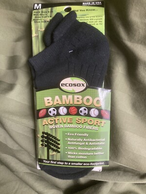 NEW Pair Bamboo ECOSOX No-Show Active Sport Medium Black 1007 Sock Size 9-11