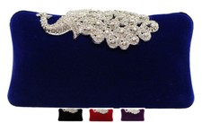 Bird Cocktail Clutch Crystal Rhinestone Evening Wedding Purse Bag Velour Peacock