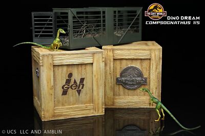 DINO DREAM Compsognathus 1/5 Jurassic Park The Lost World Caged H24CM Model