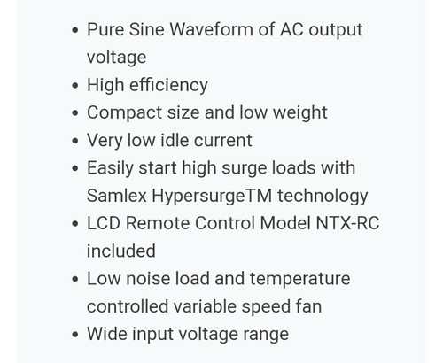 Samlex NTX-1500-12 Pure Sine Wave Inverter - 1500W NTX-1500-12 UPC 622988073779 - Picture 2 of 14