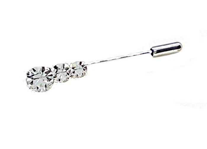 Spilla Uomo per cravatta con 3 cristalli rotondi Spille per matrimonio sposo - Immagine 2 di 4
