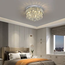 Mini Chandelier Modern Crystal Flush Mount Ceiling Light 13.7" LED Pendant Light