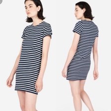 Everlane Women's Small Navy Blue White Striped Crew Mini Cotton Tee Shirt Dress