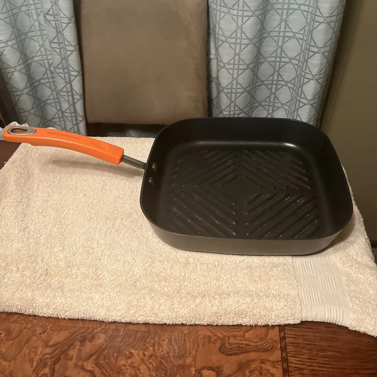 Rachel Ray 11" Square Griddle Pan With Orange Soft Comfort Handle