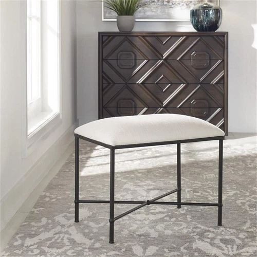 Uttermost Avenham Contemporary Iron and Fabric Small Bench in White/Black - Picture 2 of 6