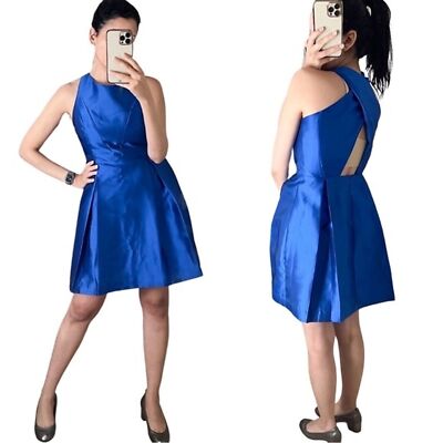 ADOLFO DOMINGUEZ Satin Evening Skater Mini  Dress Navy US 6