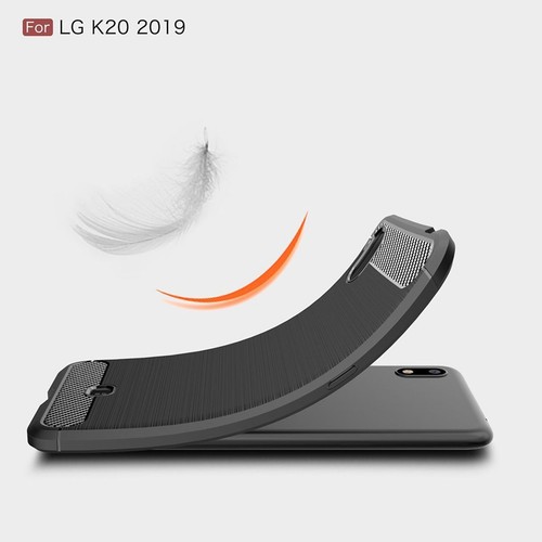 Etui Komórka Ochrona do LG K20 2019 Case Cover Bumper Wygląd włókna węglowego Etui TPU Szary - Zdjęcie 6 z 7