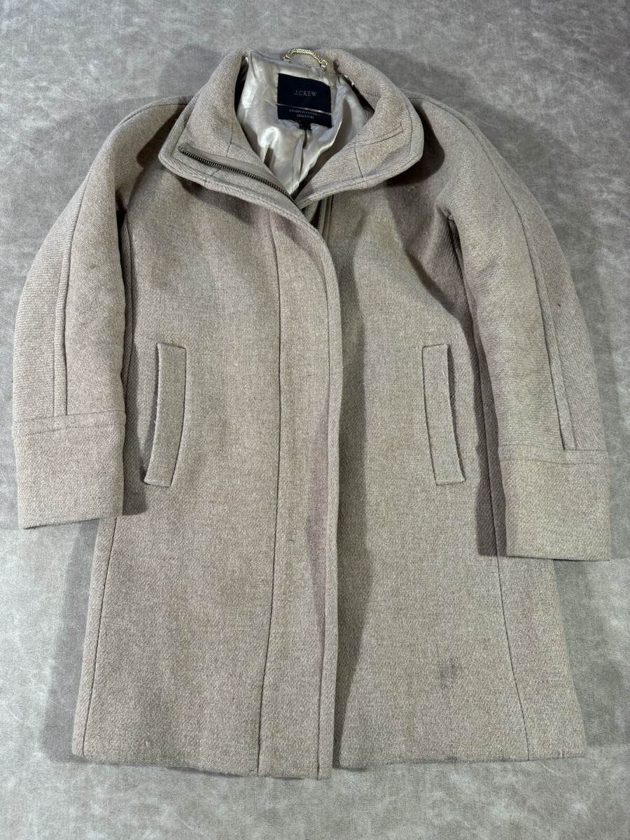 J.Crew Stadium Cloth Nello Gori Tan Full Zip Coat Women Sz 4 Wool 