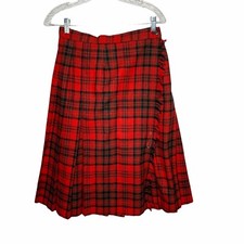 Vtg Copley Square Kilt style Plaid Long Pin fringe red green EUC ILGWU Size 38