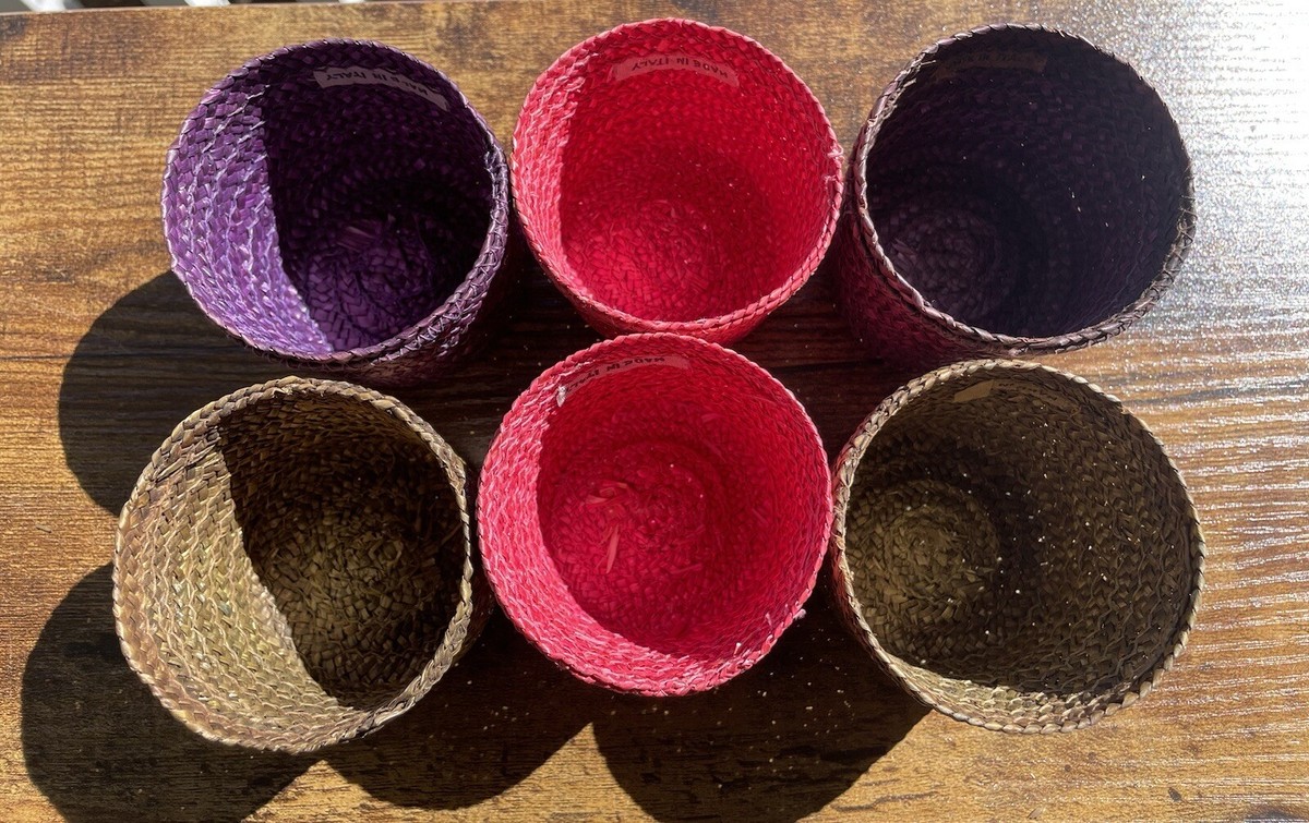 6 Multicolor Vintage Sea Grass Baskets Mini Woven Made in Italy | eBay
