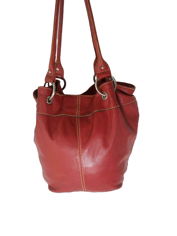 Bolso de Mano Tignanello Cuero Rojo Oscuro Grande Amplio Tres Compartimentos Foto 2 de 4