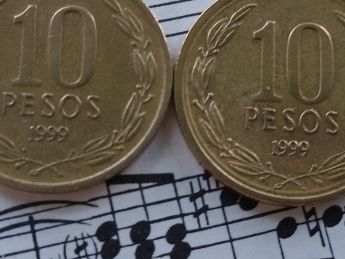 CHILE 2 x 10 Pesos 1999 KM228.2 Al-Br 2 varieties: Normal rim + DOUBLE RIM RARE! - Picture 2 of 3