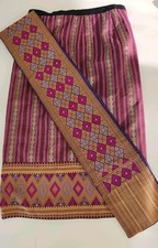 Pink Gold Metallic Brocade Border Large Thai Sarong Wrap Tube Skirt W/ Sash