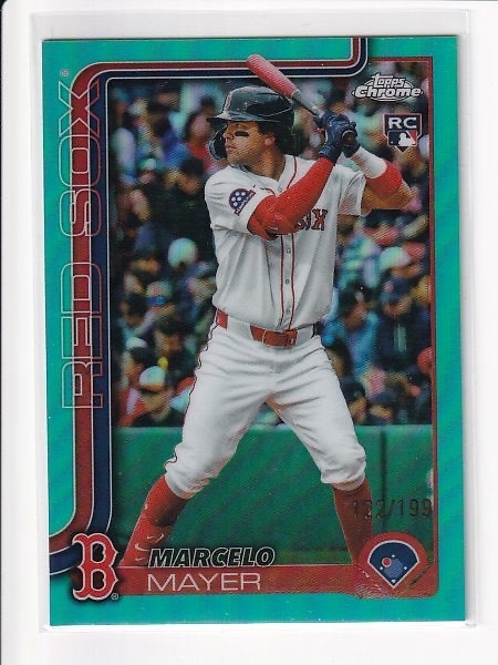 2025 Topps Chrome Update Marcelo Mayer Aqua Refractor /199 Red Sox RC #USC9