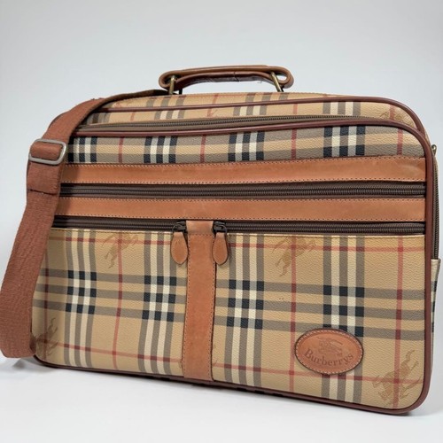 Burberry Nova Check PVC Leather Boston Bag 2Way Beige Vintage Auth