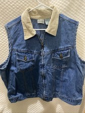 Vintage St. John s Bay Denim Women s Vest UnLined Workwear Chore 2X 20W/22W Blue