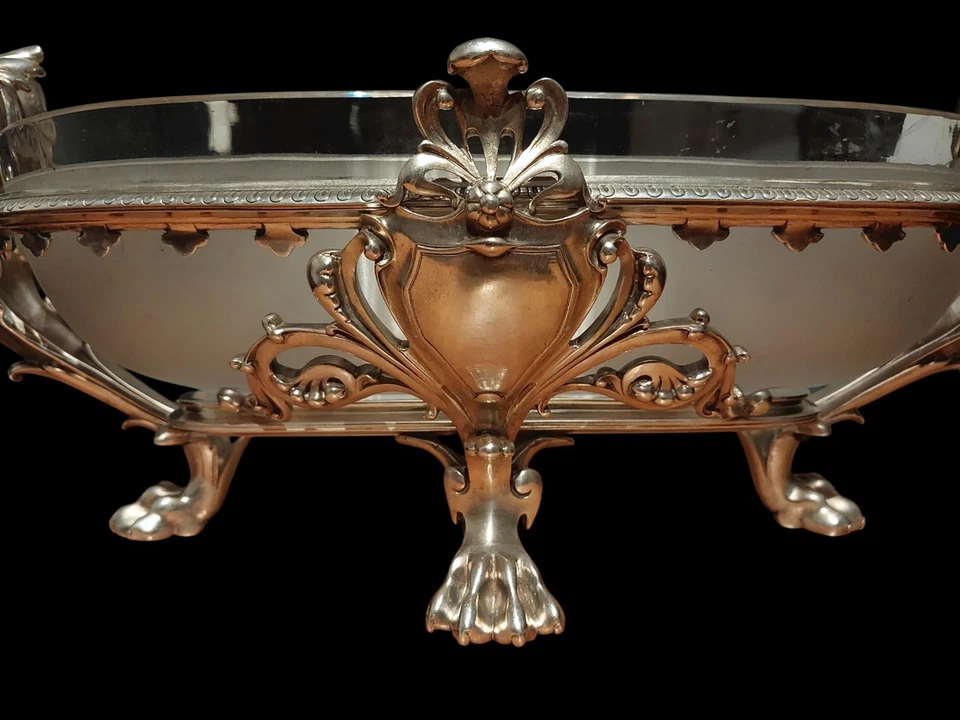 ANTIGUO RARO CHRISTOFLE ART DECO CABEZAS DE LEÓN GARRAS BASE JARDINERE CENTRO DE MESA Foto 4 de 4