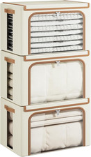 Foldable Large Clothes Storage Bins with Lid, Beige, 66L, 3 Pack