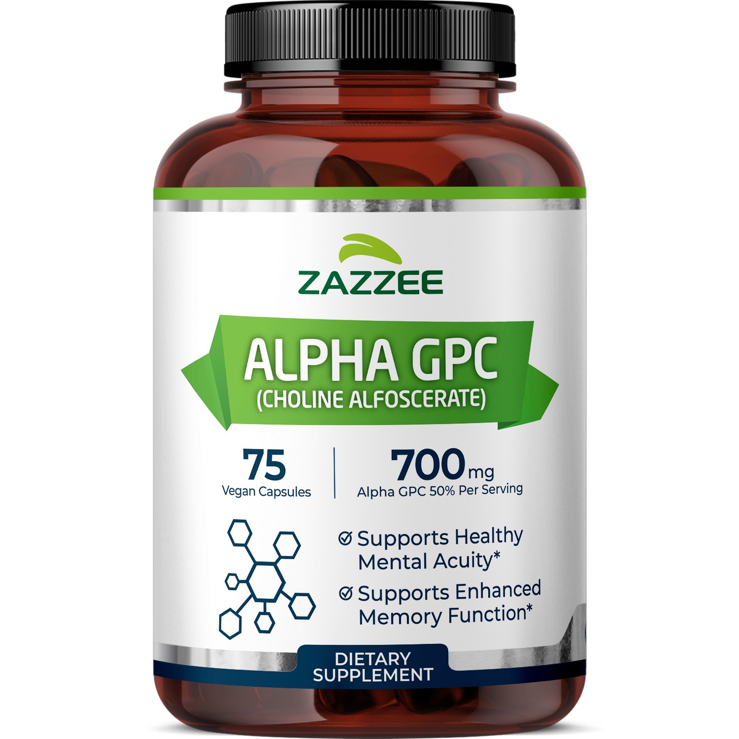 Alpha GPC Choline 75 Vegan Caps 700 mg per Serving Pharmaceutical Grade Non-GMO
