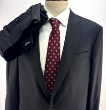 Bespoke Scabal Two Piece Suit 44XL Black Wool Two Button Extra Long 36x38 Pants