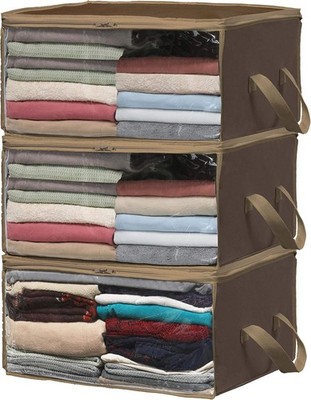 Simple Houseware 3 Pack Foldable Closet Organizer Clothing Medium, Brown 
