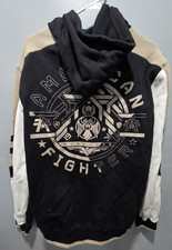 American Fighter Hoodie Size L Full Zip Sweatshirt Black Tan Back Print