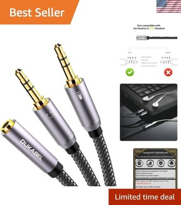Gold-Plated & Strong Braided Y Splitter Audio Cable - Separate Microphone & H...