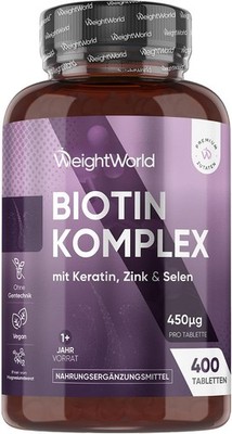 Biotin Komplex mit Keratin 25mg, Selen, Zink - 400 vegane Tabletten - 1+ Jahre