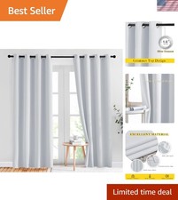 Greyish White Blackout Curtains Set - Elegant Grommet Panels, 84" Length