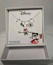 Disney Necklace Minnie Mouse Bowtiful Xmas, Fine Silver Plated 16 2  NIB