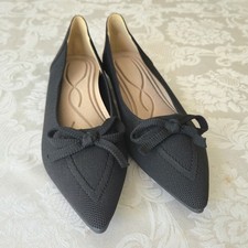 Women's Black Pointed Knit Ballet Flats Bow Balletcore Office Size 41 Size 10