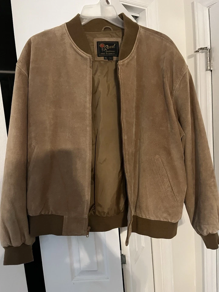 Chaqueta Bomber XL de Cuero Gamuza Tostada Reed para Hombre Cremallera Completa Foto 3 de 4