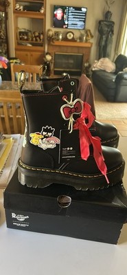 Doc Dr Martens Hello Kitty Jadon Leather Boots US 8 Platform Zipper Black NWT
