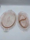 Depression Glass Open Rose Handled Divided Celery Relish Dish Plater Vintage