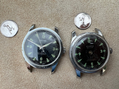 Vintage Acme Evans 2 lot wristwatch Mens black dial one ticks As Is Parts