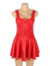 WOW BABE Red Shiny Faux Leather Wet Look Sleeveless Front Zip Mini Dress Size 16