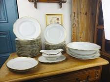 Service de table vintage porcelaine SFP blanc et or, 36 pièces