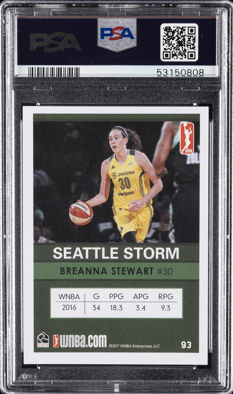 2017 RITTENHOUSE WNBA #93 BREANNA STEWART PSA 9 view 2
