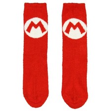 Super Mario Bros. Red Mario Logo Cozy Adult Crew Socks