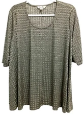 Krazy Kat Women's Top XL Taupe Checkered Polyester Spandex