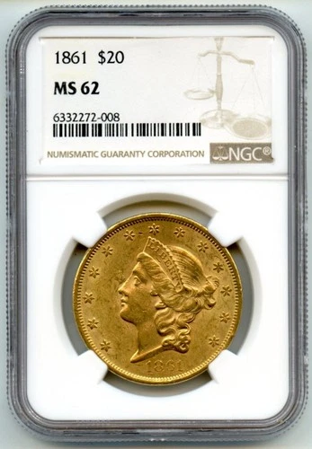 US Gold $20 Liberty 1861P MS62 NGC6332272-008, 10787 Civil War-Date