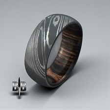   Genuine Custom Made Full Damascus Steel Wedding Band for men Dome 8mm wide