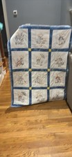 Vintage Crib Patchwork Quilt Blue/White Gingham Animal Theme